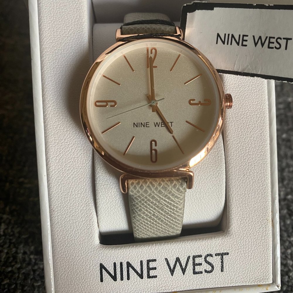 Two-Tone Gold & Gray Duo Nine West Saffiano Strap Watch